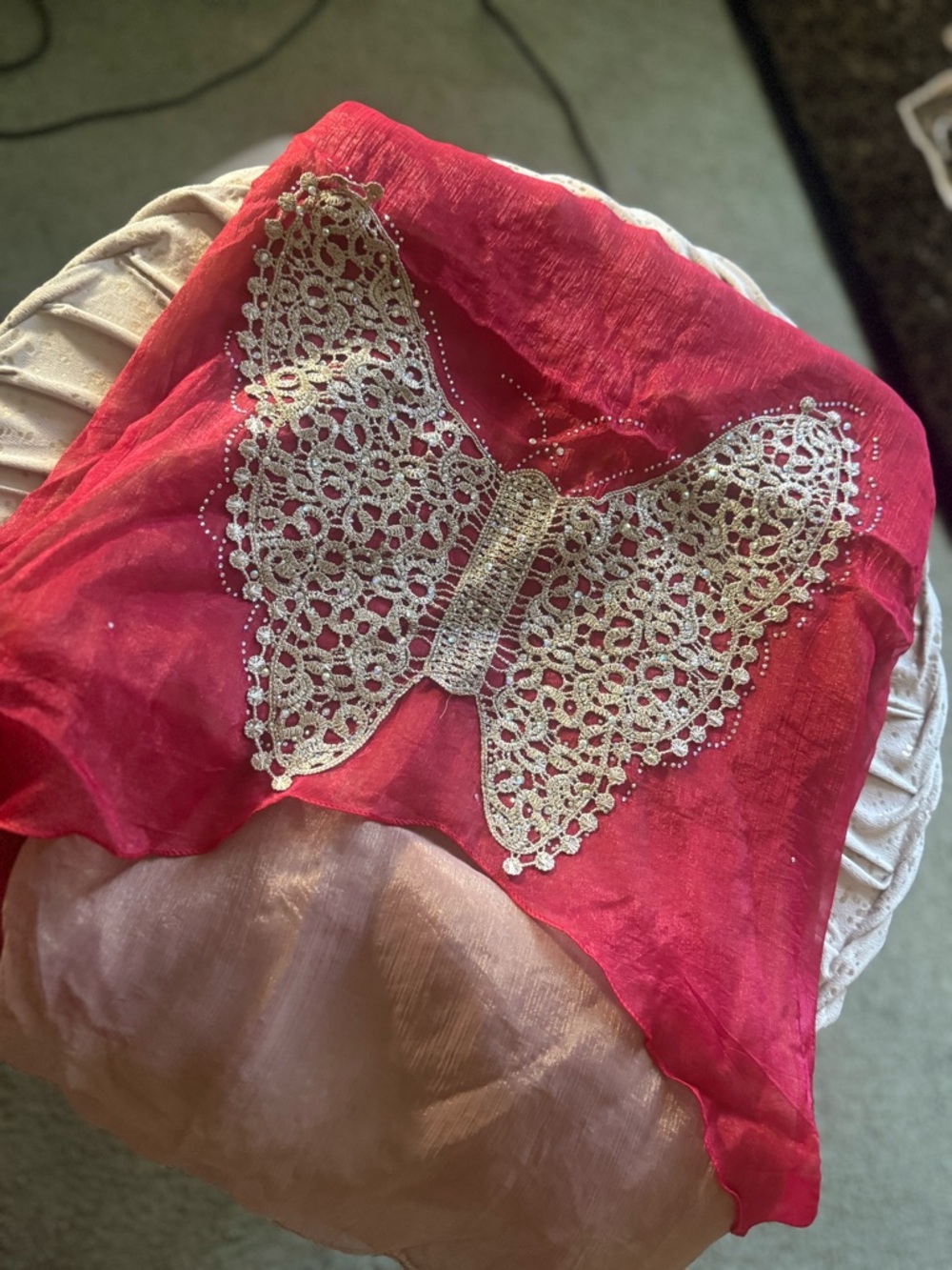 Embellished Butterfly Scarf in Bright Pink